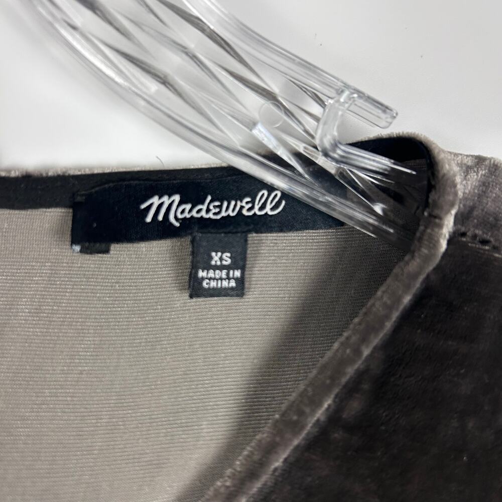 Madewell Velvet Silk Blend Mini Dress Gunmetal Gray Bow Tie Shift Womens Size XS - Picture 6 of 11